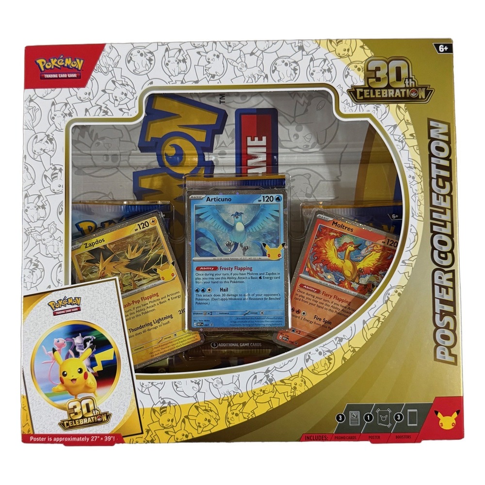 Pokemon TCG 30th Celebration Poster Collection Articuno Zapdos Moltres Sealed